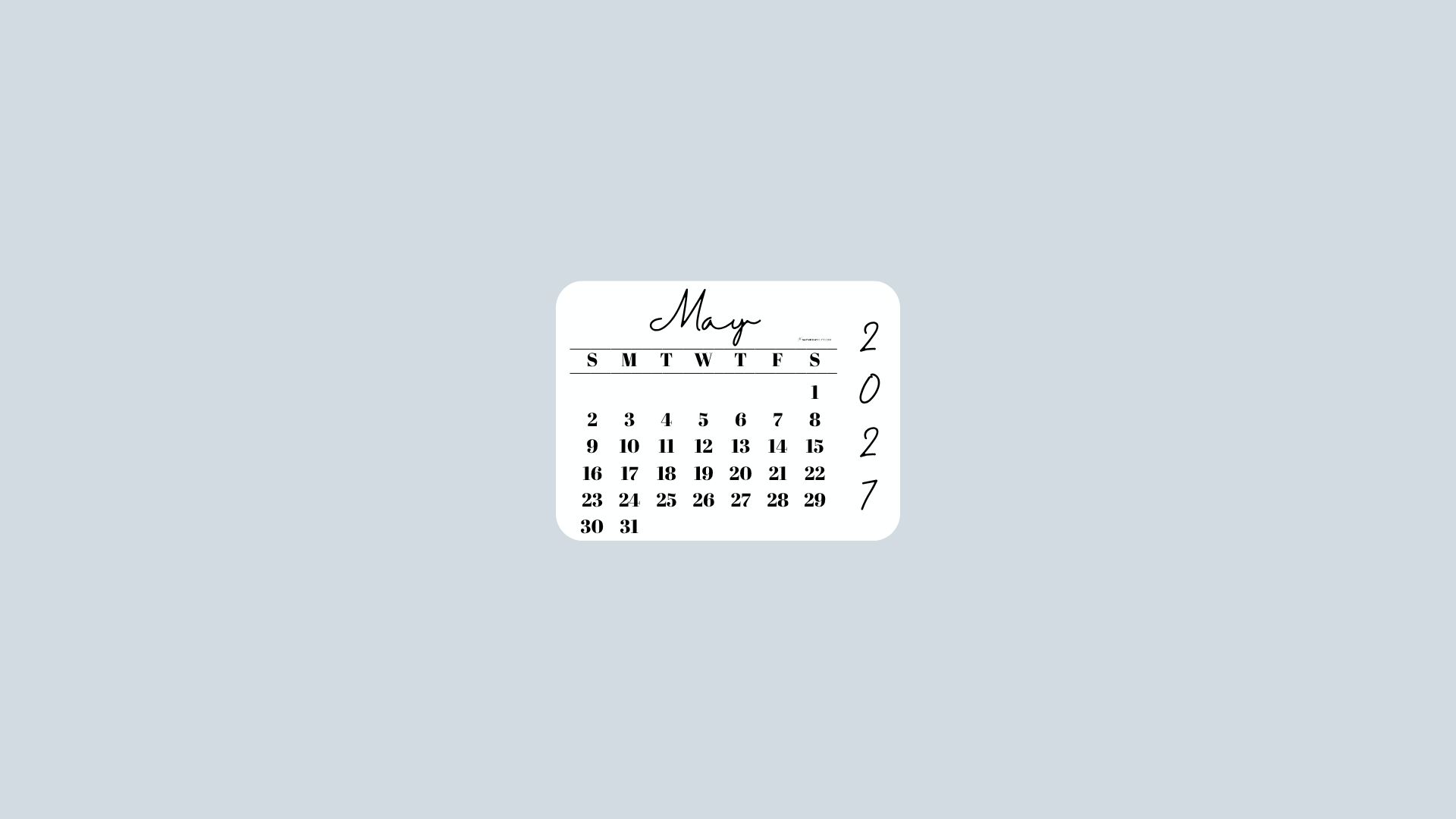 May 2027 Desktop Wallpaper Background - Minimal Grey | SaturdayGift