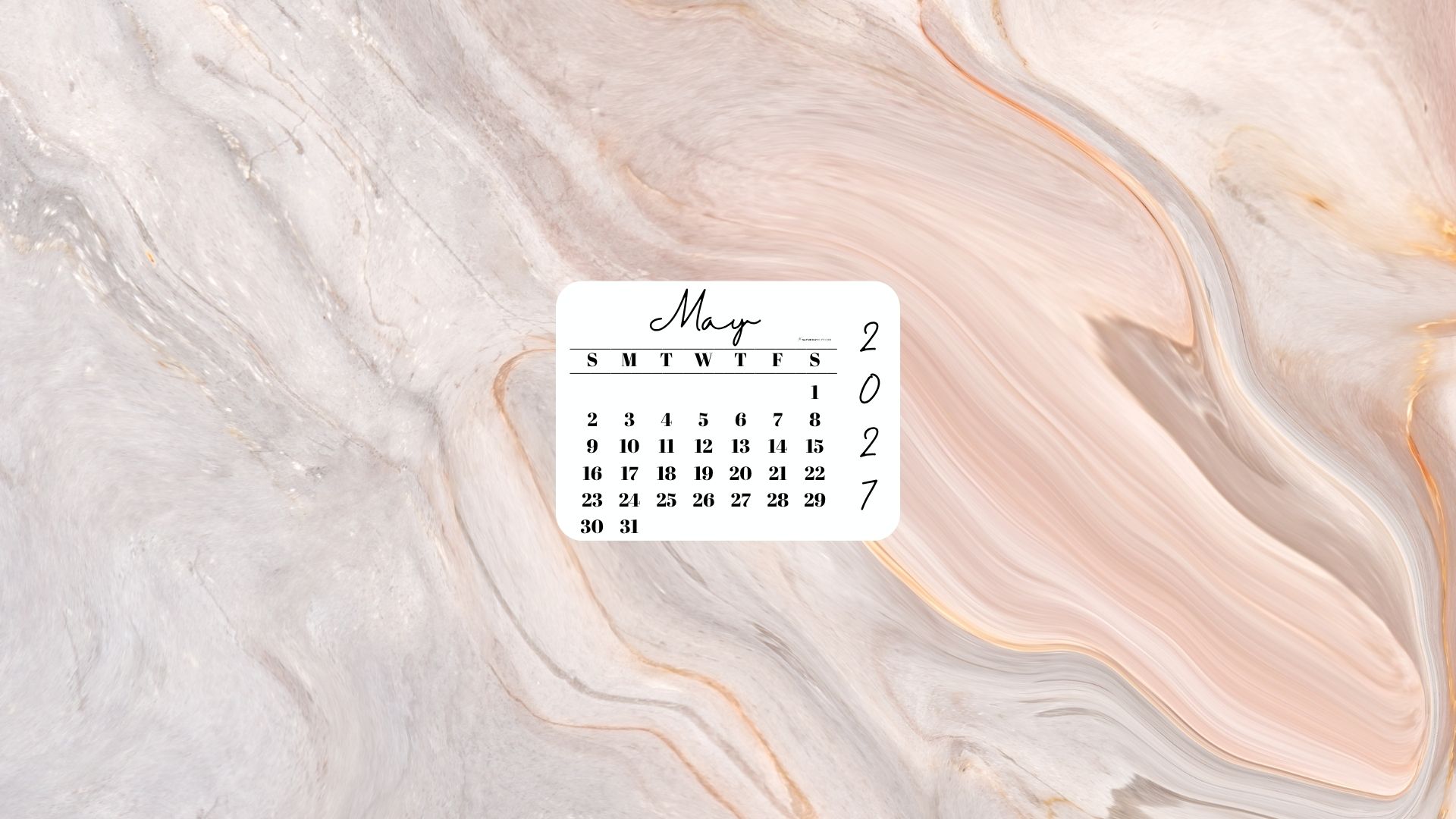 May 2027 Desktop Wallpaper Background - Peach Marble | SaturdayGift