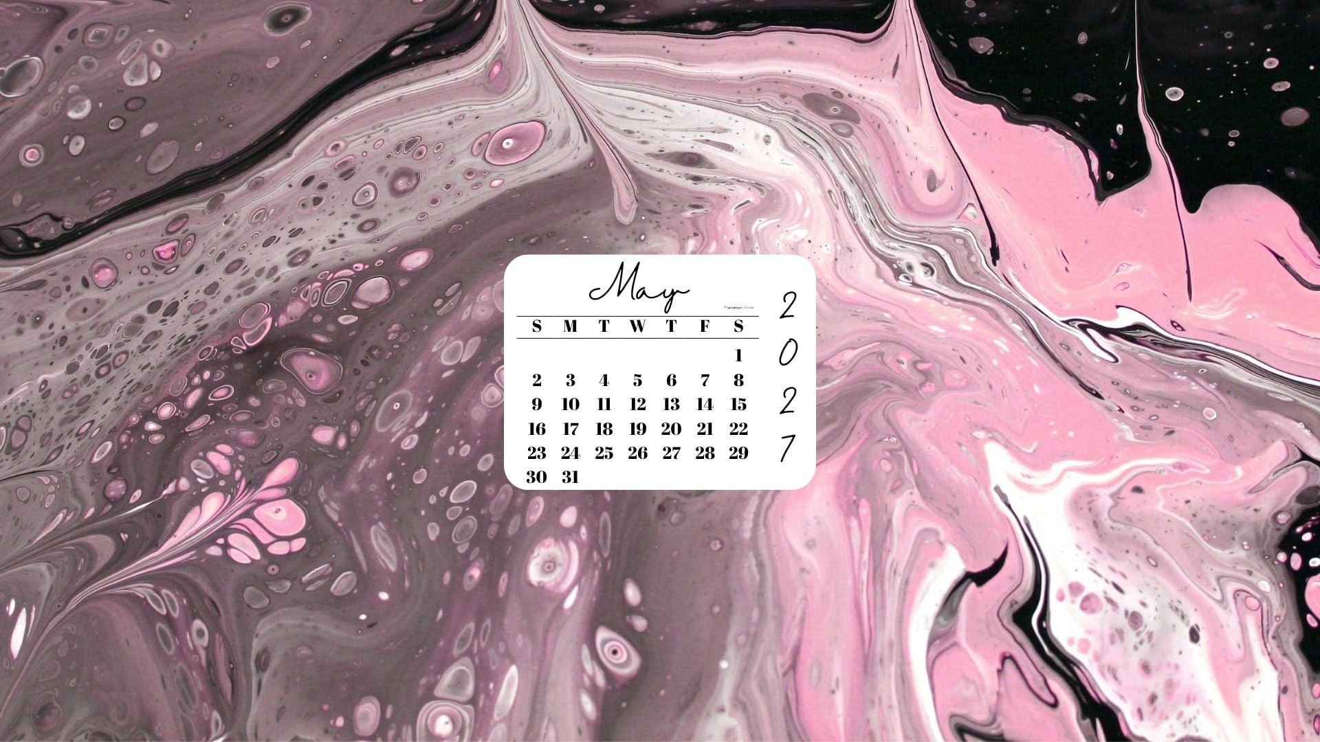 May 2027 Desktop Wallpaper Background - Pink & Black | SaturdayGift