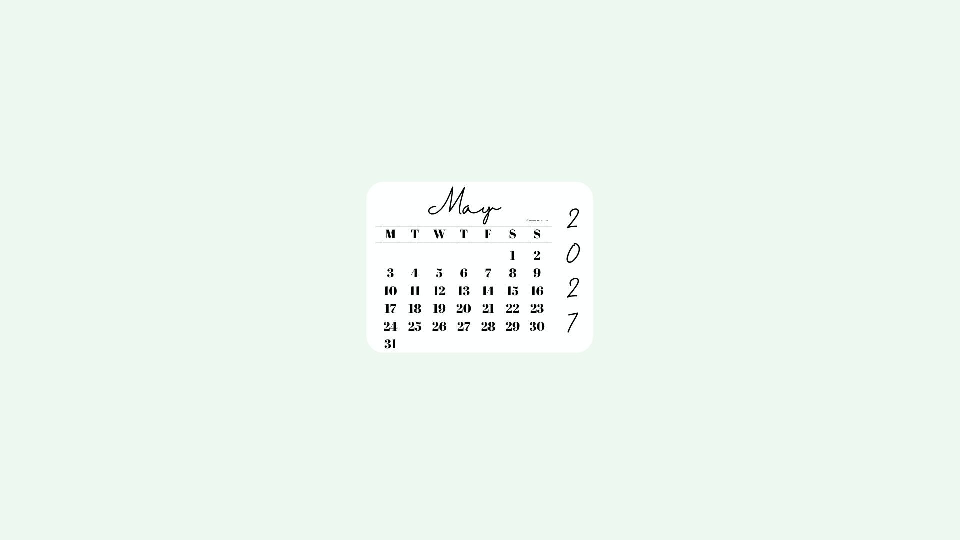 May 2027 Desktop Wallpaper Background - Simple Green | SaturdayGift