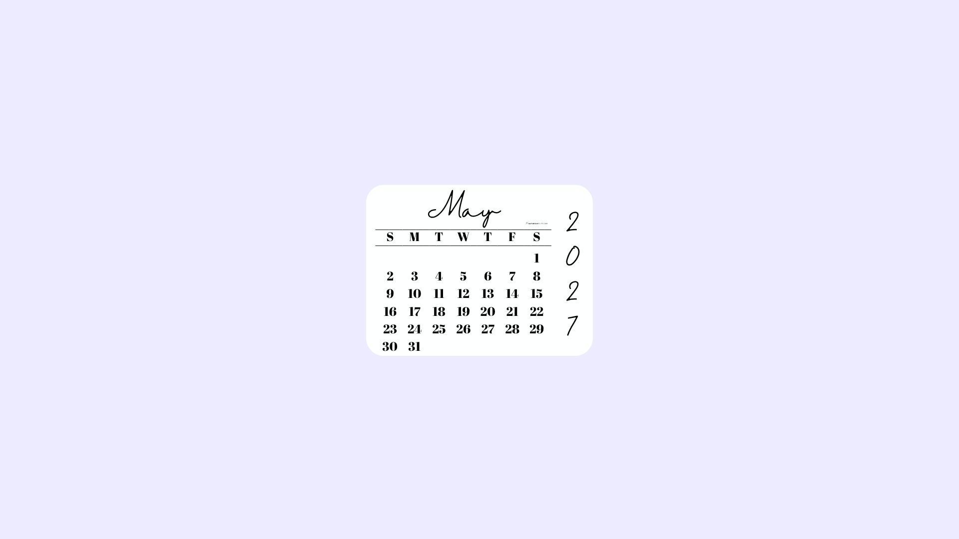 May 2027 Desktop Wallpaper Background - Simple Lilac | SaturdayGift