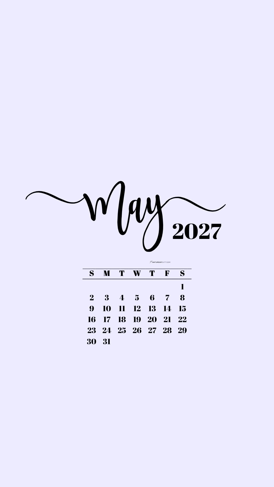 May 2027 Phone Background Wallpaper - Lilac | SaturdayGift