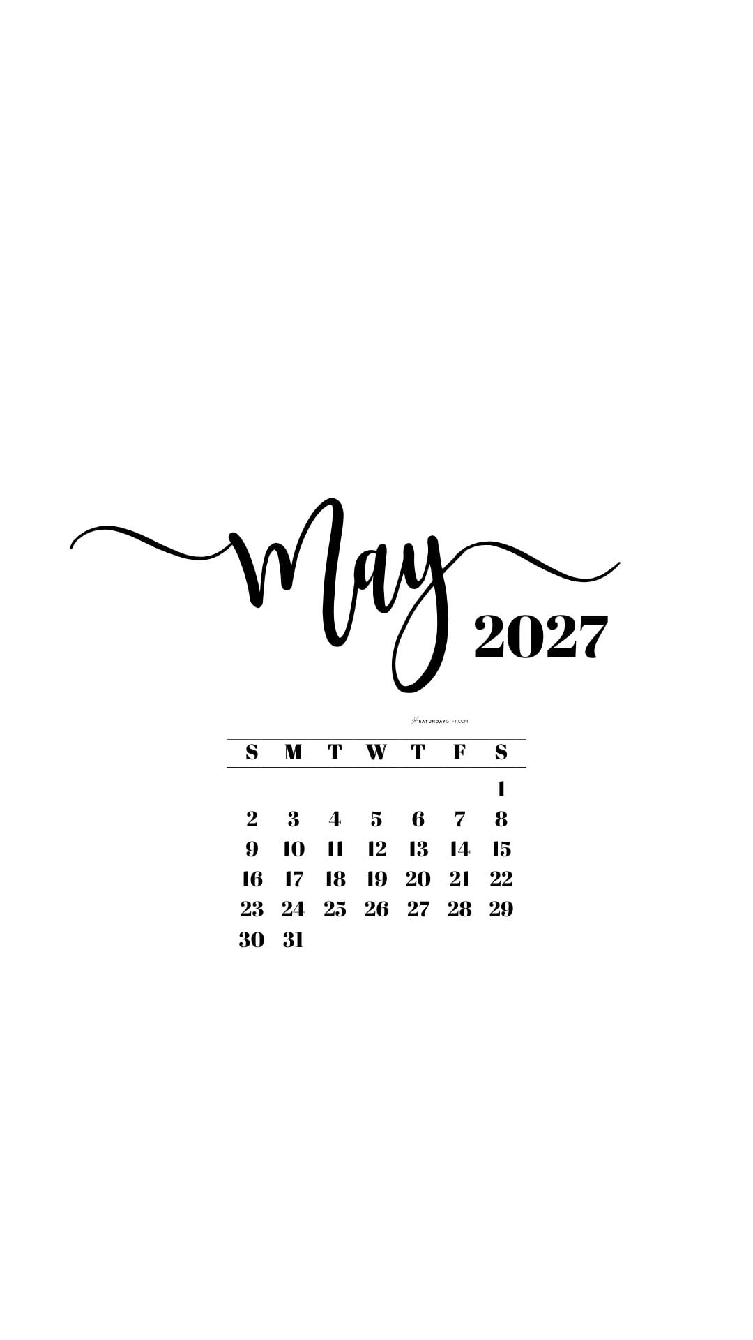 May 2027 Phone Background Wallpaper - White | SaturdayGift