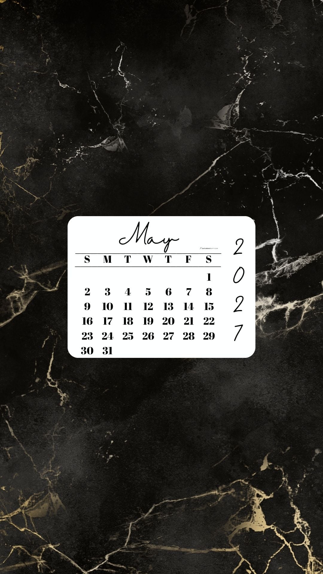 May 2027 Phone Wallpaper Background - Black & Gold Marble | SaturdayGift