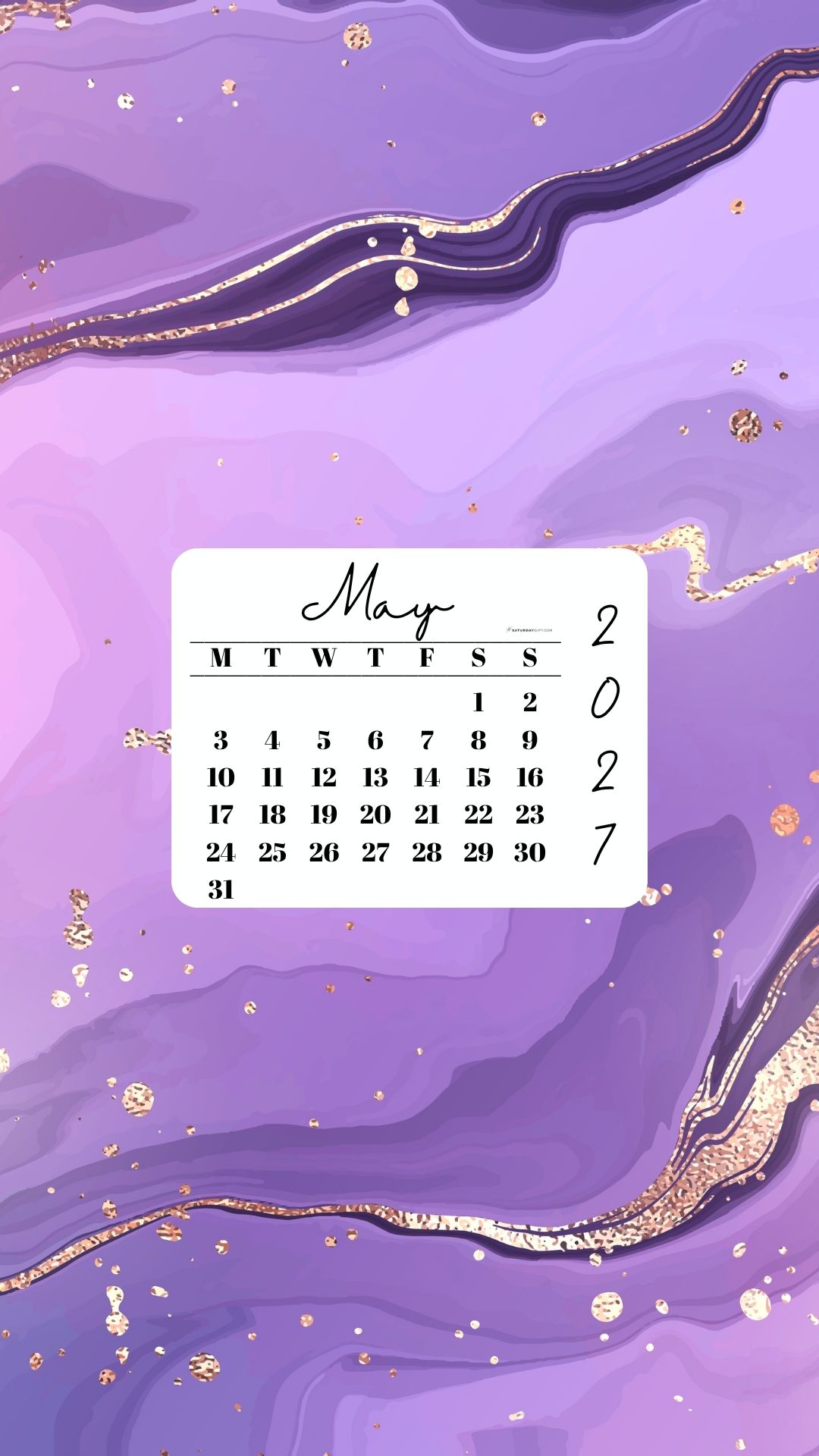 May 2027 Phone Wallpaper Background - Gold & Lilac | SaturdayGift