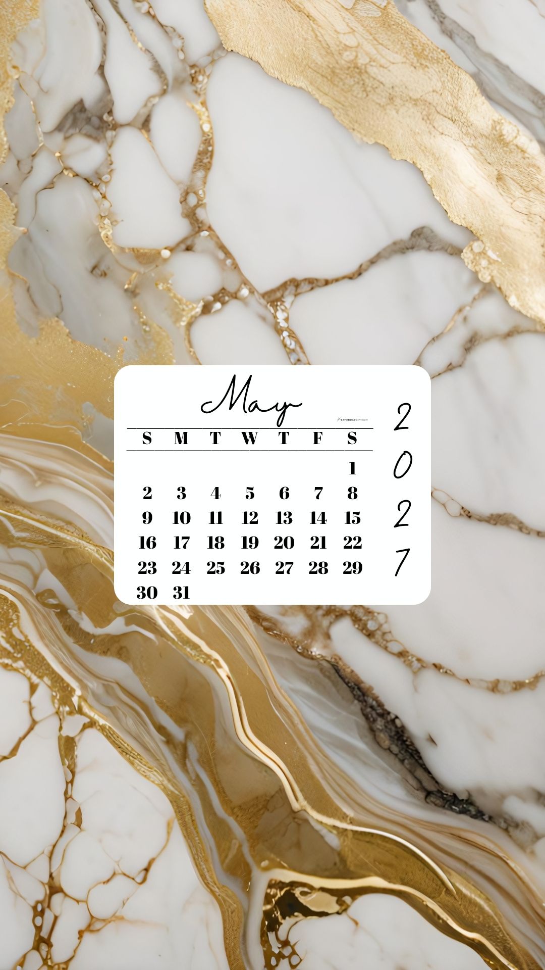 May 2027 Phone Wallpaper Background - Gold Marble | SaturdayGift