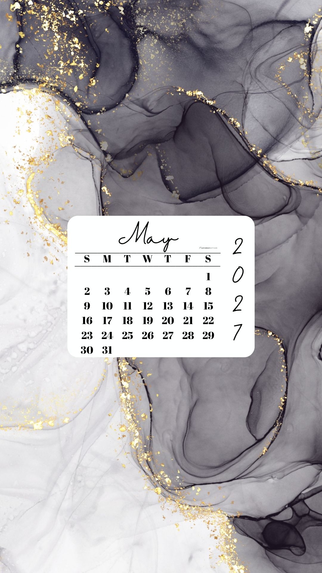 May 2027 Phone Wallpaper Background - Grey & Gold | SaturdayGift