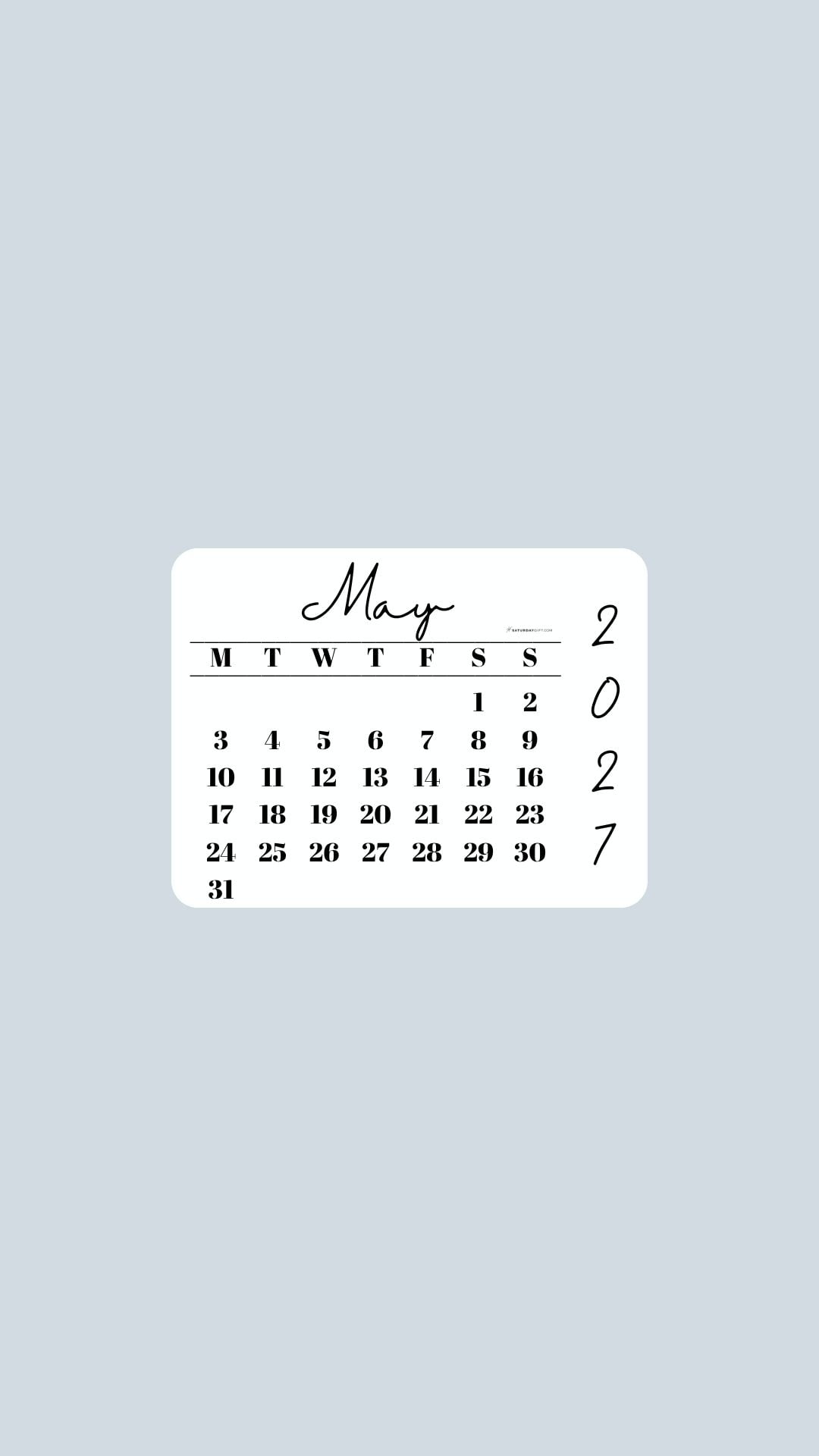 May 2027 Phone Wallpaper Background - Minimal Grey | SaturdayGift