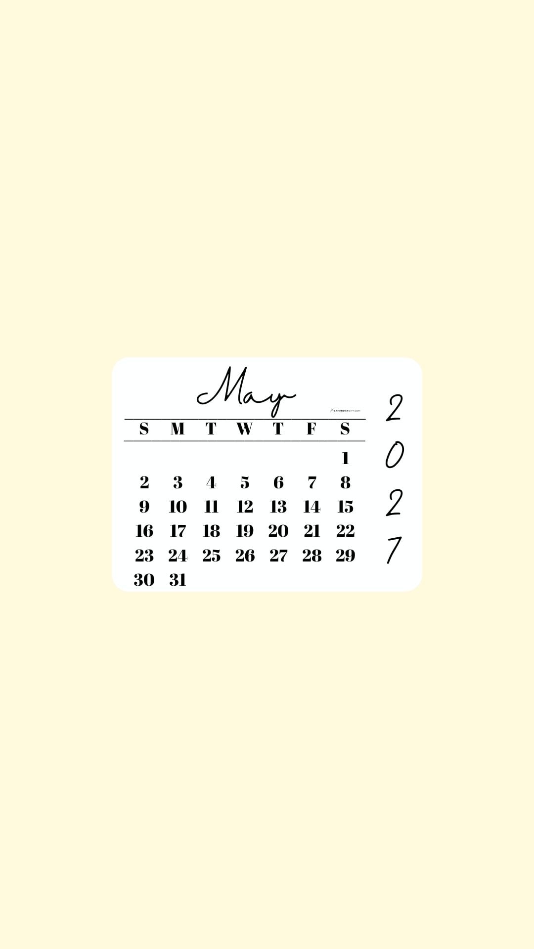 May 2027 Phone Wallpaper Background - Minimal Yellow | SaturdayGift