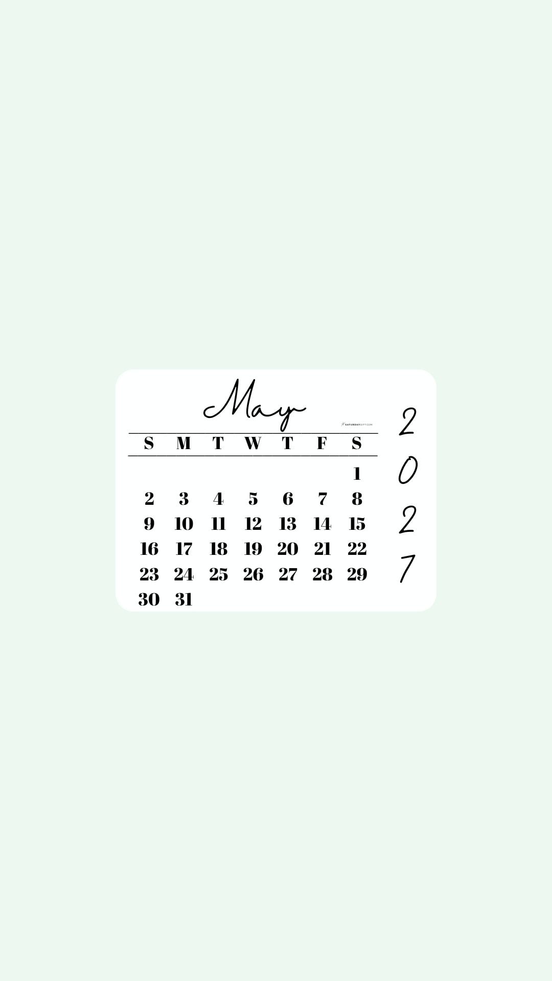May 2027 Phone Wallpaper Background - Simple Green | SaturdayGift
