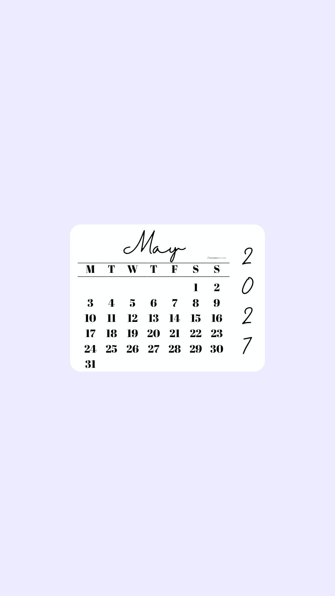 May 2027 Phone Wallpaper Background - Simple Lilac | SaturdayGift