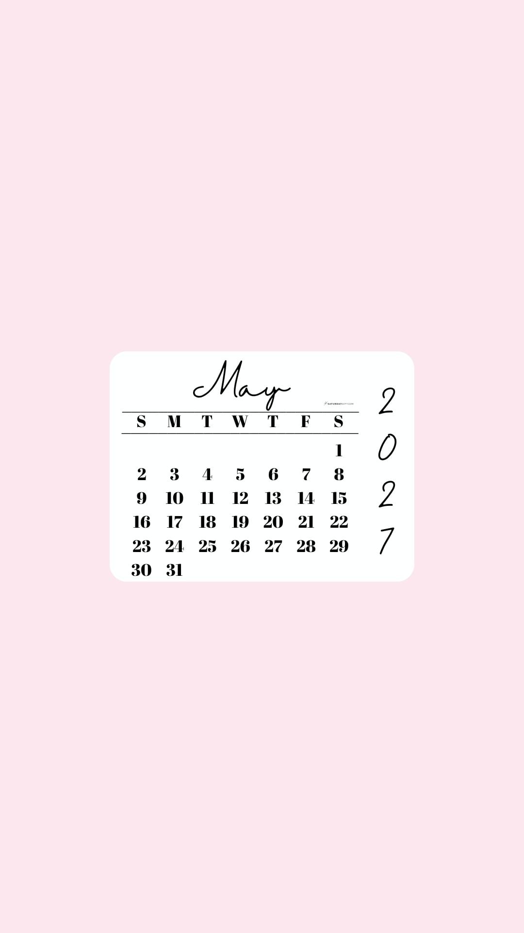 May 2027 Phone Wallpaper Background - Simple Pink | SaturdayGift