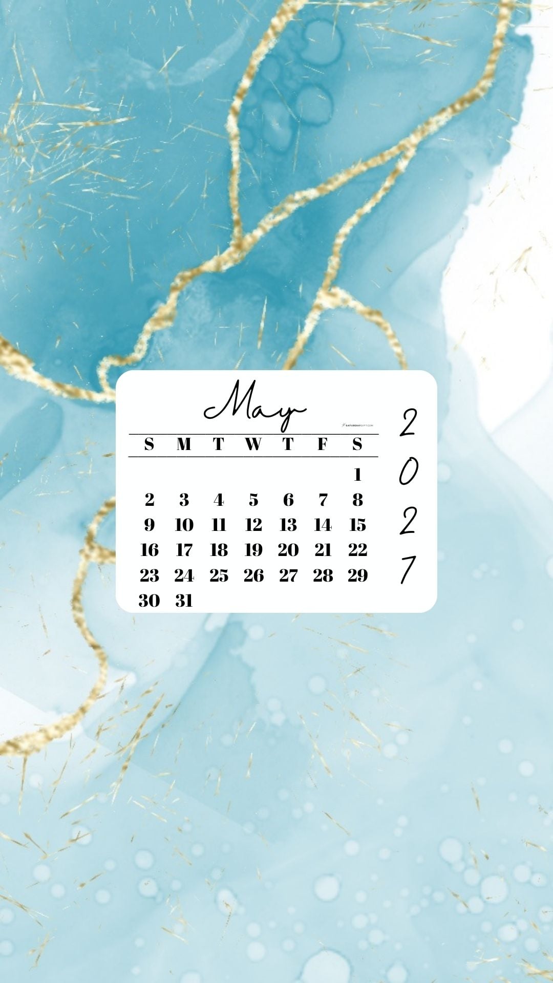 May 2027 Phone Wallpaper Background - Turquoise Marble | SaturdayGift