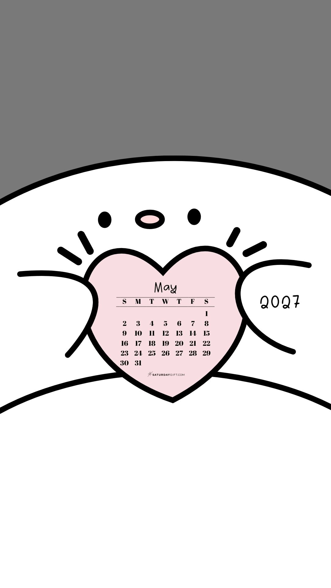 May 2027 Wallpaper for Phone - Friendly Creature Grey | SaturdayGift