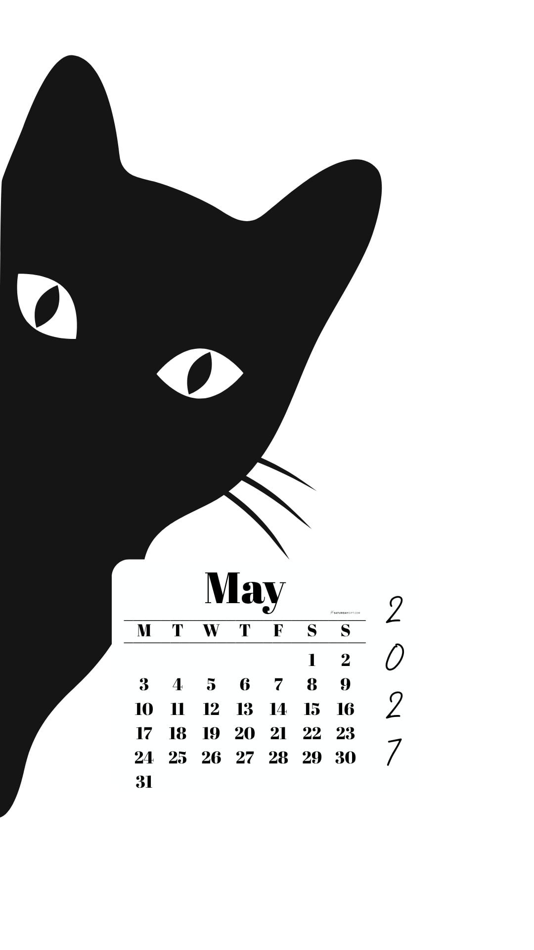 May Phone Wallpaper 2027 - Black Cat White Background | SaturdayGift