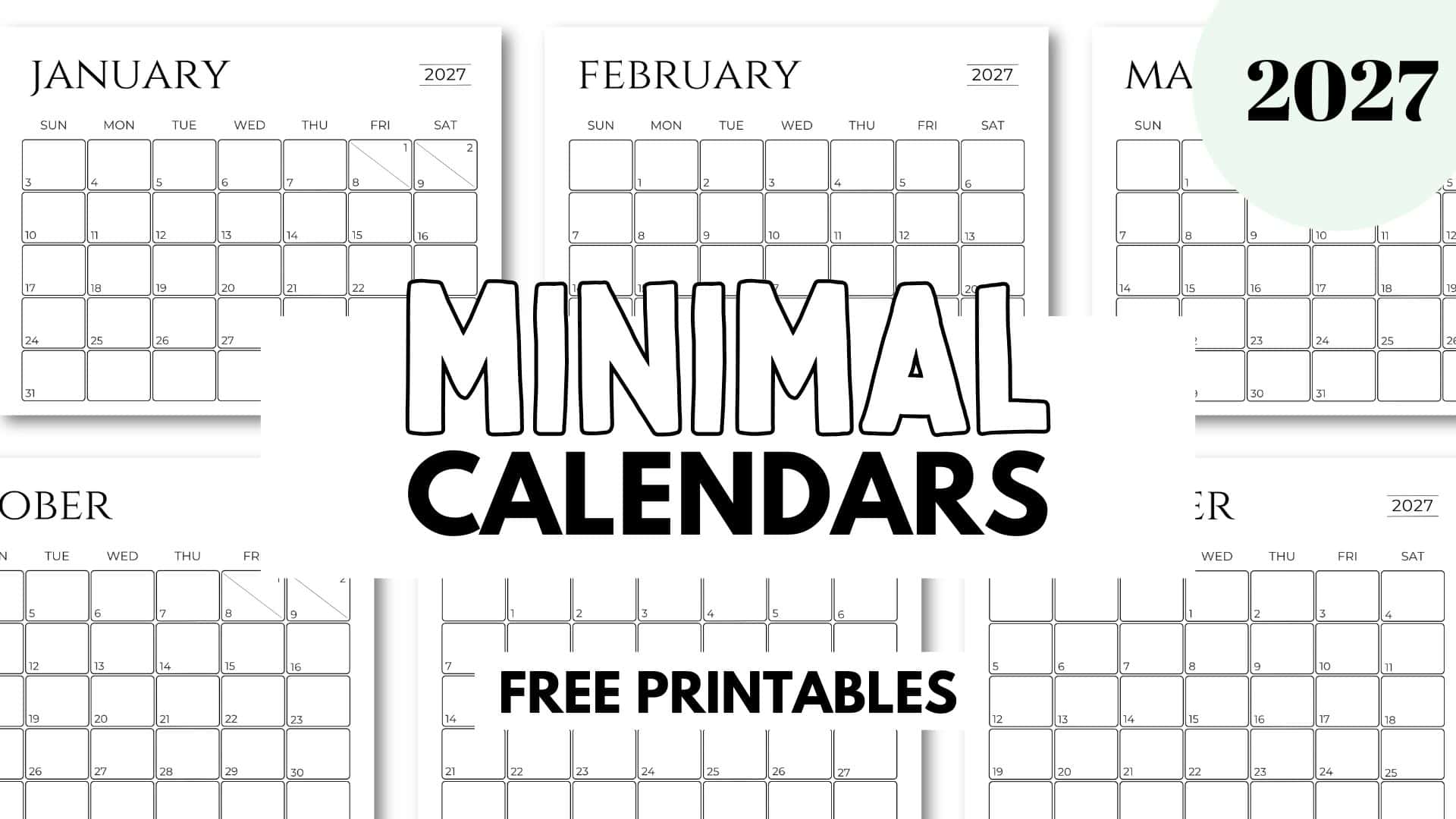 Minimalist Calendar 2027 - Free Printable Landscape Calendars