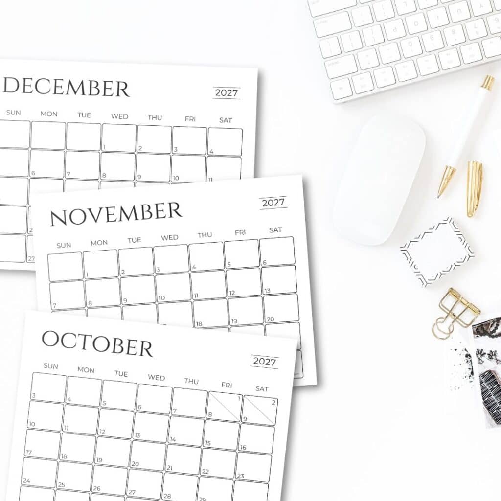 Minimal Calendar Templates 2027 Landscape PDFs | SaturdayGift