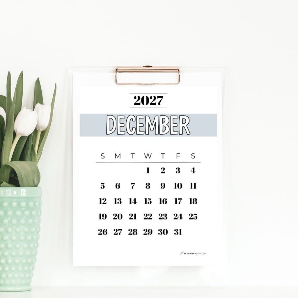 Minimal Free Printable Calendar 2027 - Stylish Grey | SaturdayGift