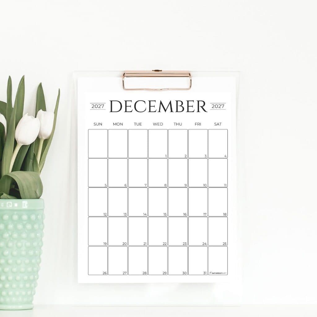 Minimal vertical monthly calendar 2027 free printables | SaturdayGift