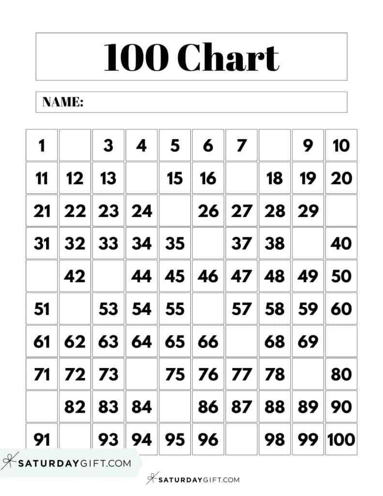 Hundreds Chart Printable - 19 Free Numbers 1 to 100 worksheets | SaturdayGift
