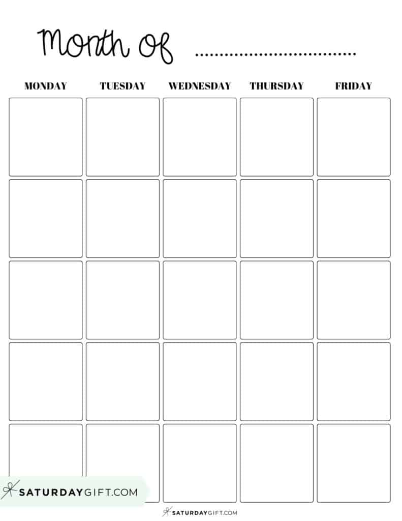 Blank Calendar templates - 27 Cute & Free Printables | SaturdayGift