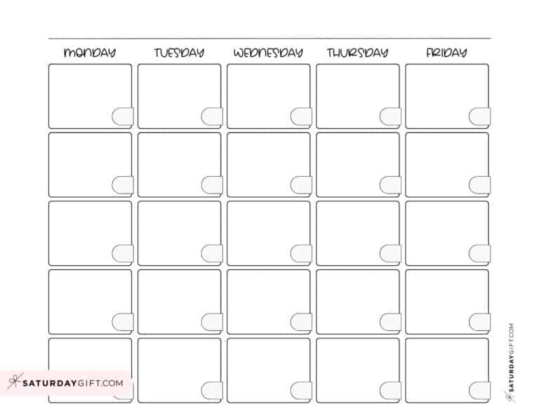 Blank Calendar templates - 29 Cute & Free Printables | SaturdayGift