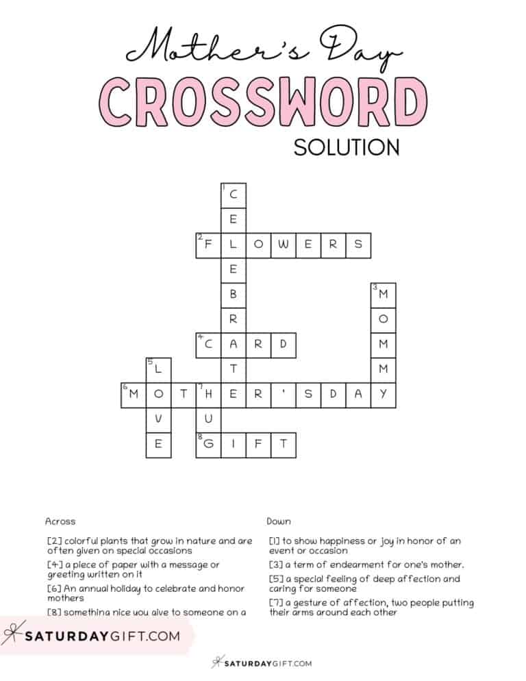 Mother's Day Crossword Puzzle - Cute & Free Printable | SaturdayGift
