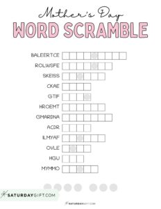 Mother's Day Word Scramble - Cute &amp; Free Printable | SaturdayGift