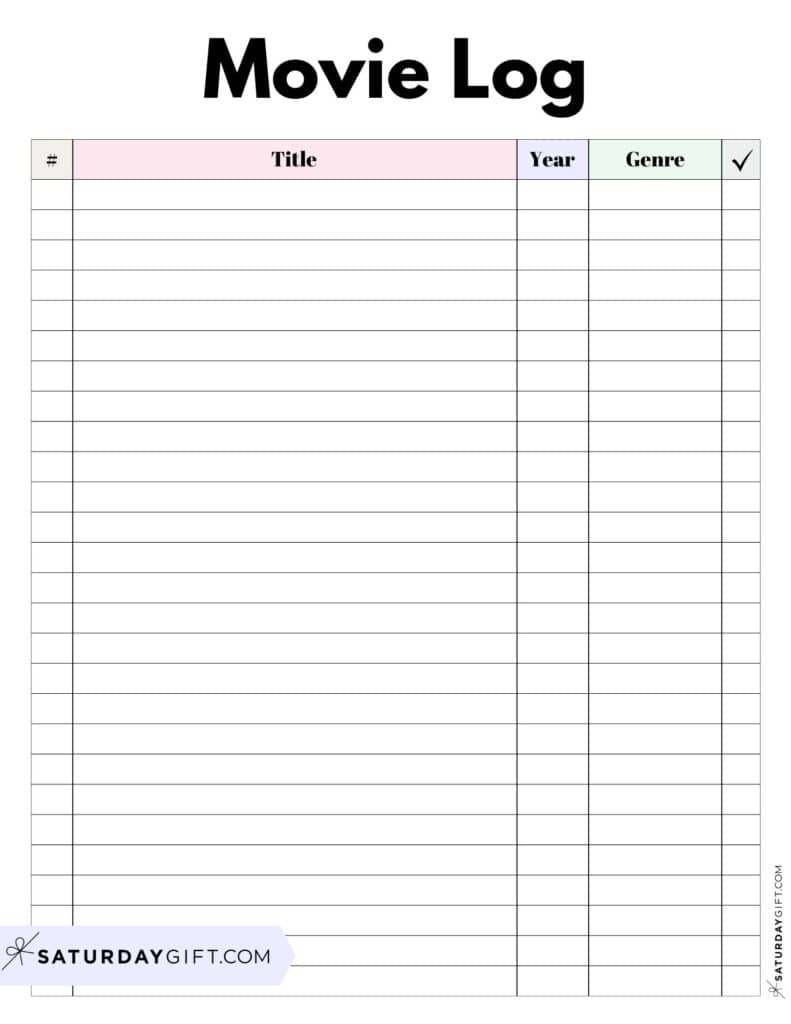 Movie Log Template Printable PDF