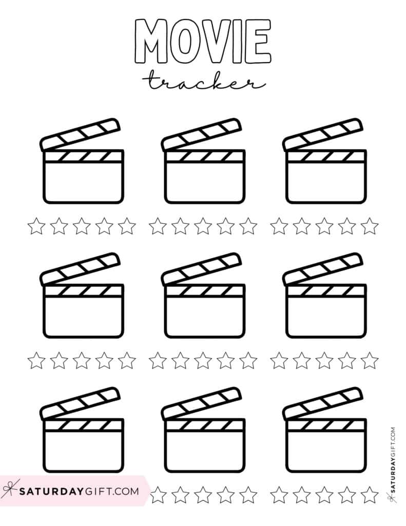 Movie Tracker Template Free Printable Black & White