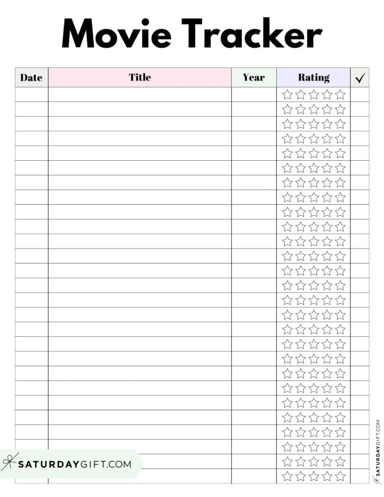 Movie Tracker - Title Year Rating - Free Printable