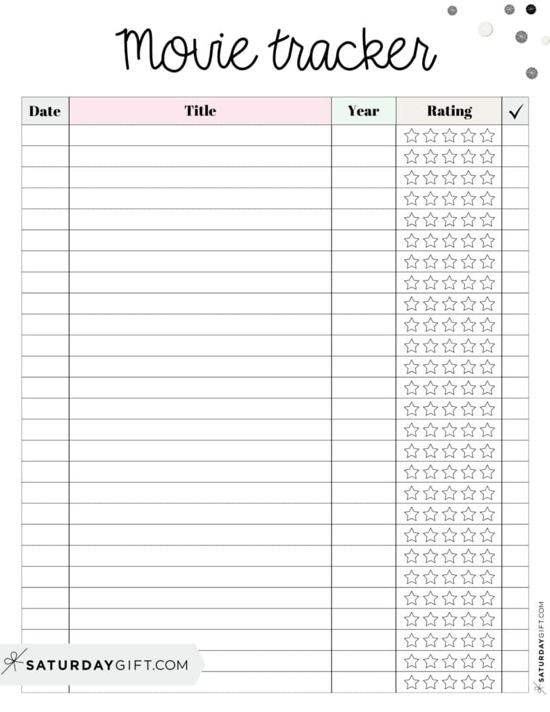 Movie Tracker with Rating Printable Log