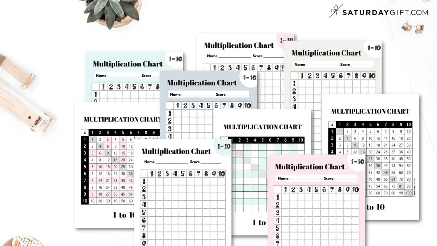 Multiplication Chart 1 to 100 - Cute &amp; Free Printable Grids | SaturdayGift