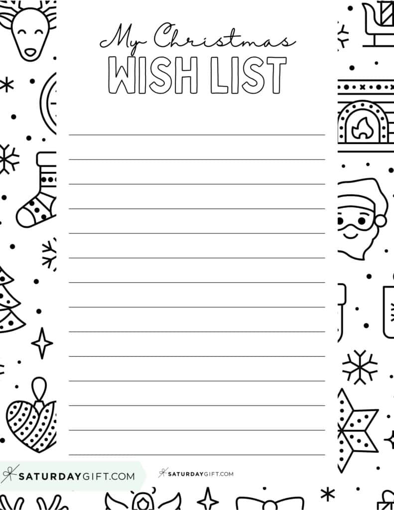 My Christmas Wish List Coloring Printable Version 1 | SaturdayGift