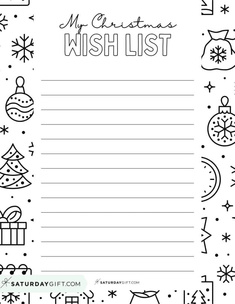 My Christmas Wish List Coloring Printable Version 2 | SaturdayGift