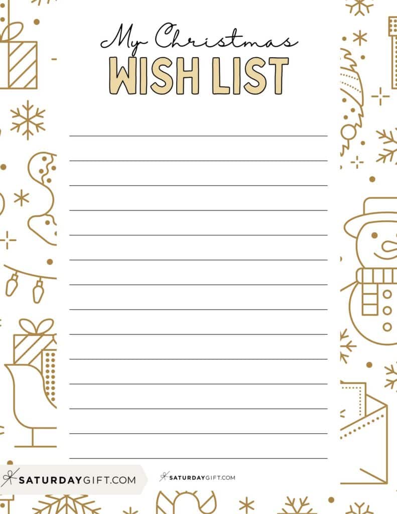 My Christmas Wish List Printable Gold | SaturdayGift