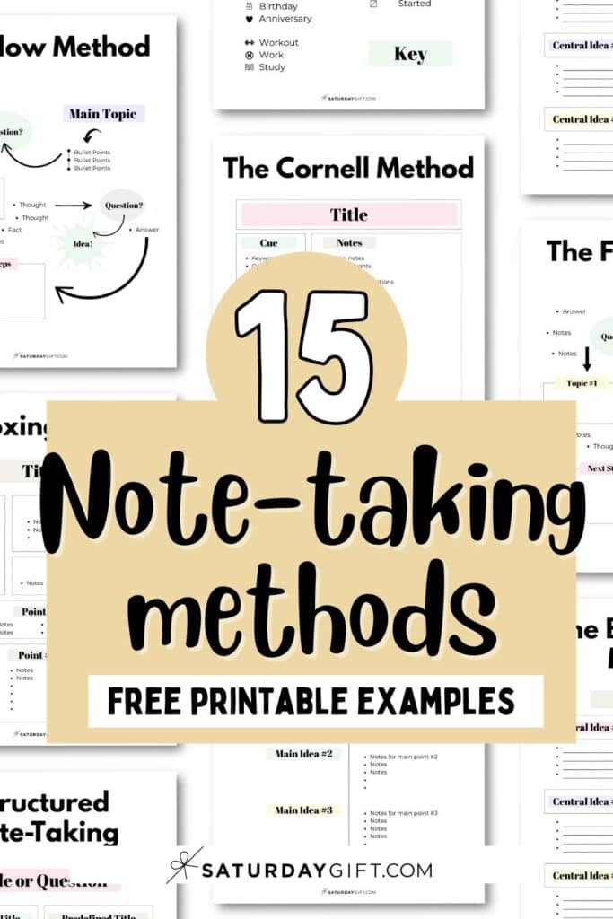 Note Taking Methods with Examples - Free Printables | SaturdayGift