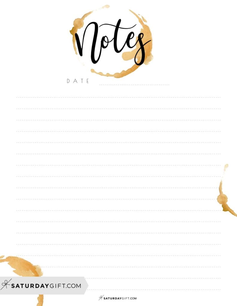 Notes pages coffee stain design free printable | SaturdayGift