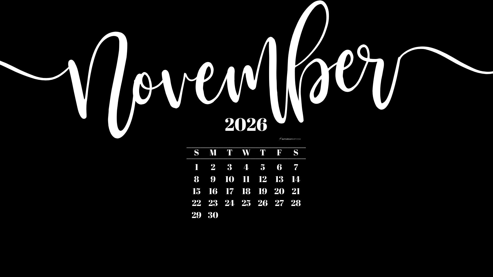 November 2026 Desktop Background Wallpaper - Black | SaturdayGift