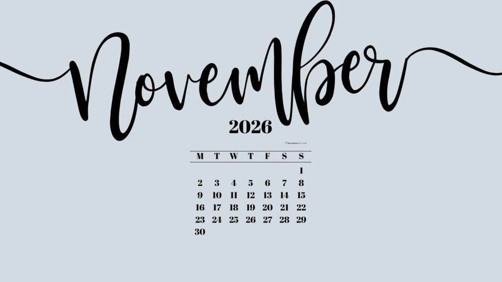 November 2026 Desktop Background Wallpaper - Grey | SaturdayGift