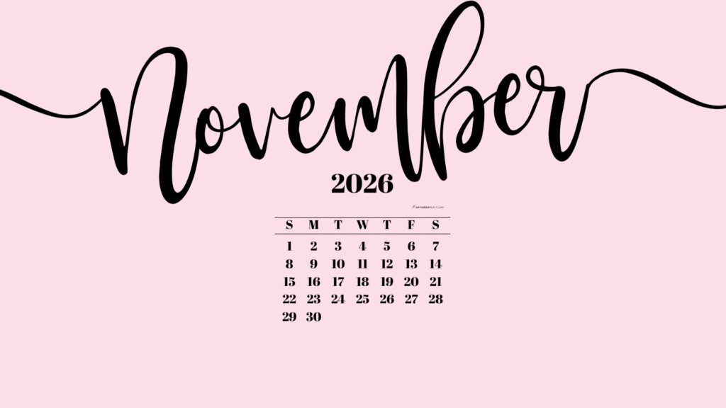 November 2026 Desktop Background Wallpaper - Pink | SaturdayGift