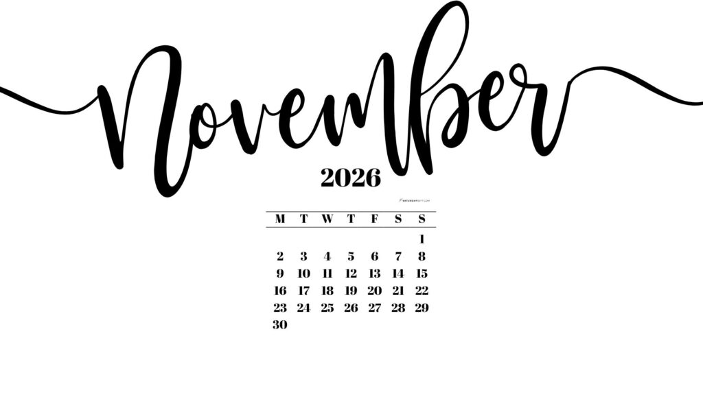 November 2026 Desktop Background Wallpaper - White | SaturdayGift