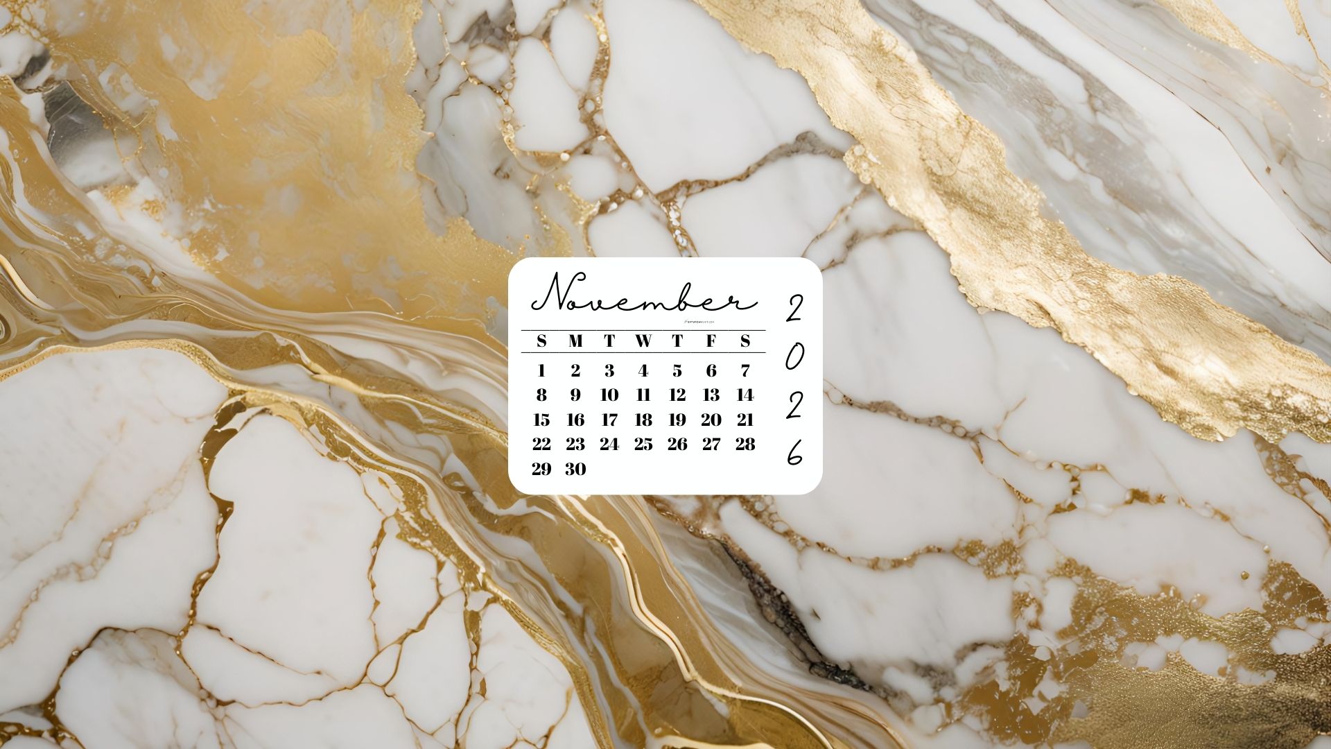 November 2026 Desktop Wallpaper Background - Gold Marble | SaturdayGift
