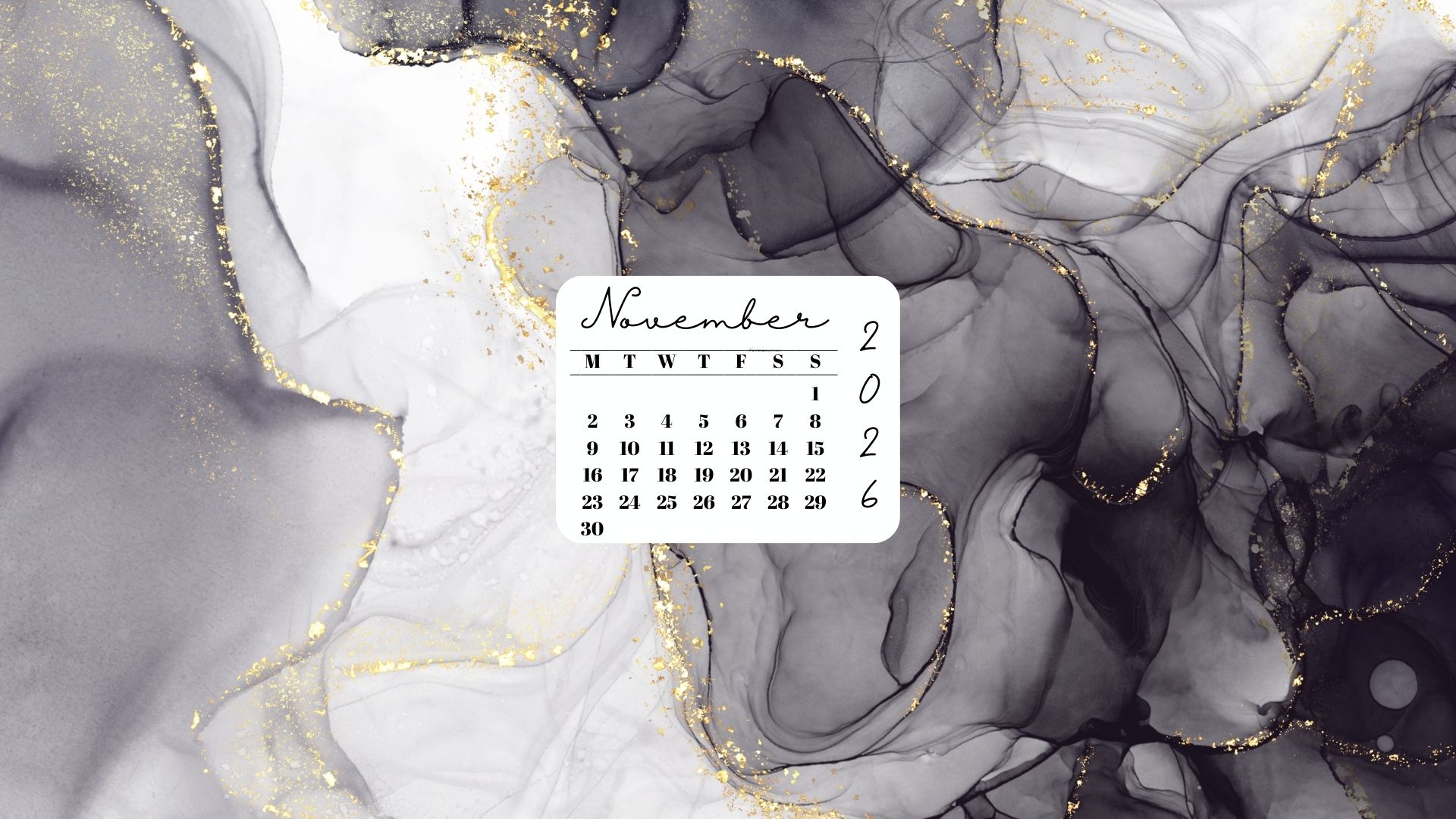 November 2026 Desktop Wallpaper Background - Grey & Gold | SaturdayGift