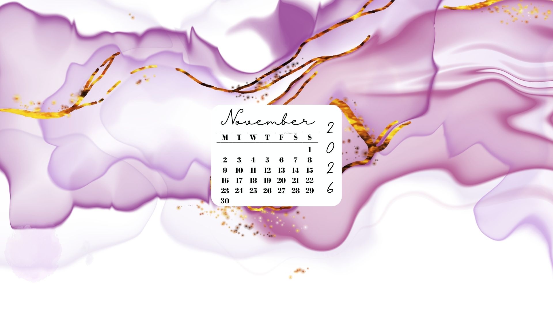 November 2026 Desktop Wallpaper Background - Lilac & Gold | SaturdayGift
