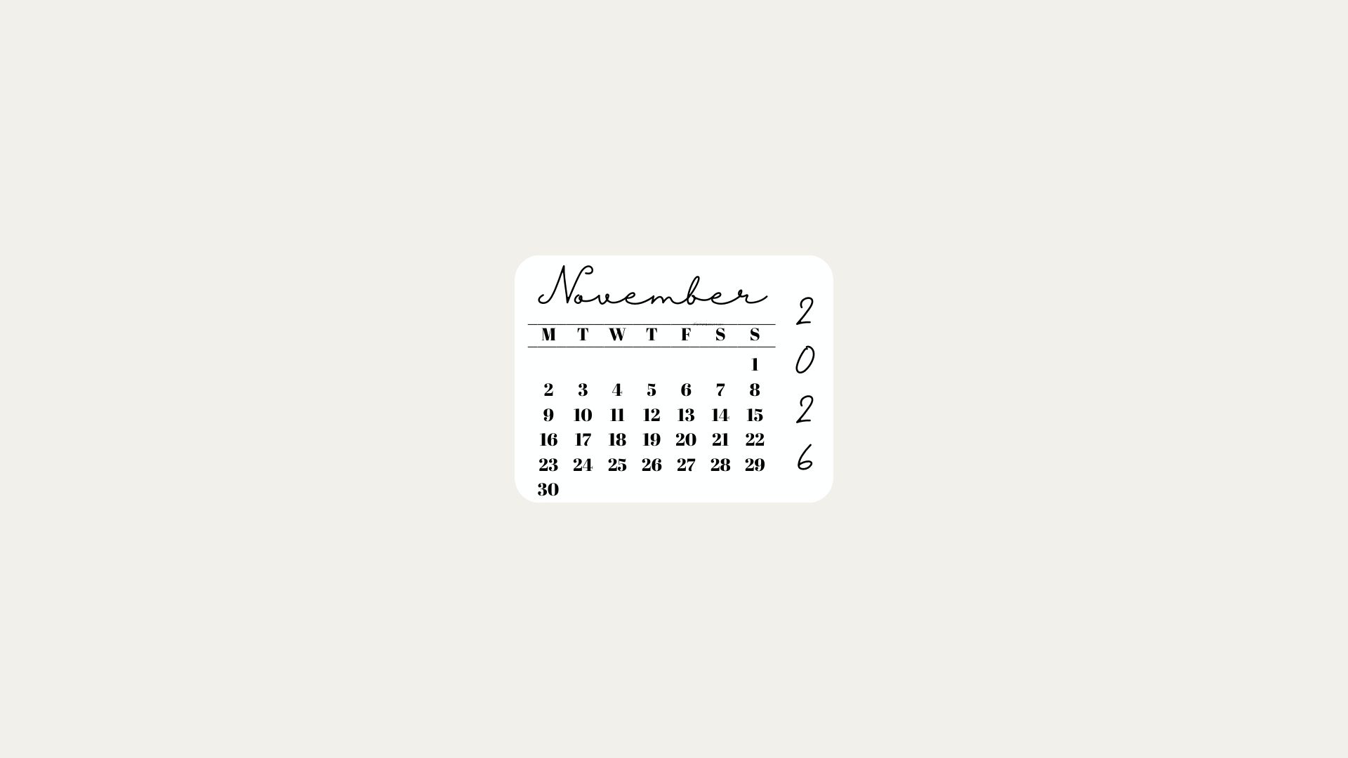 November 2026 Desktop Wallpaper Background - Minimal Beige | SaturdayGift