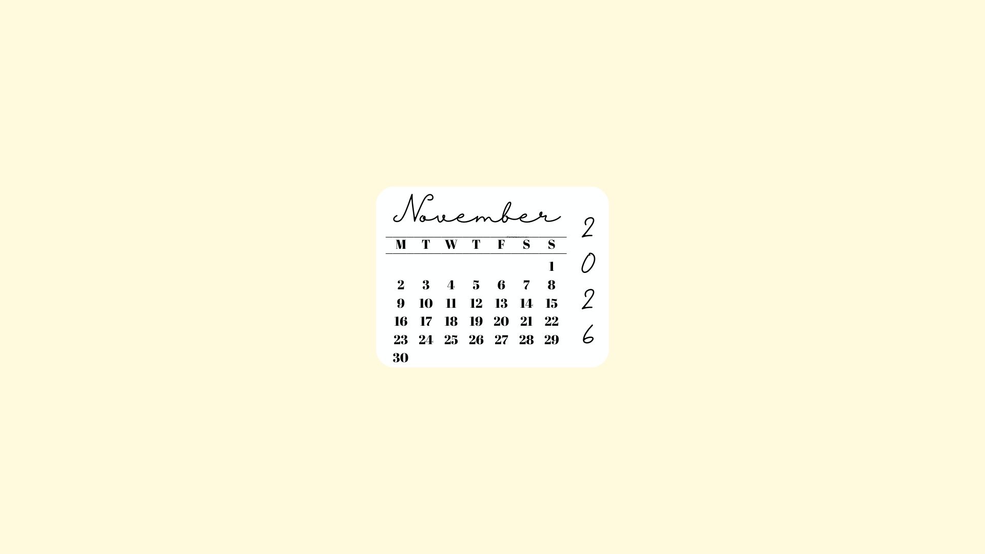 November 2026 Desktop Wallpaper Background - Minimal Yellow | SaturdayGift