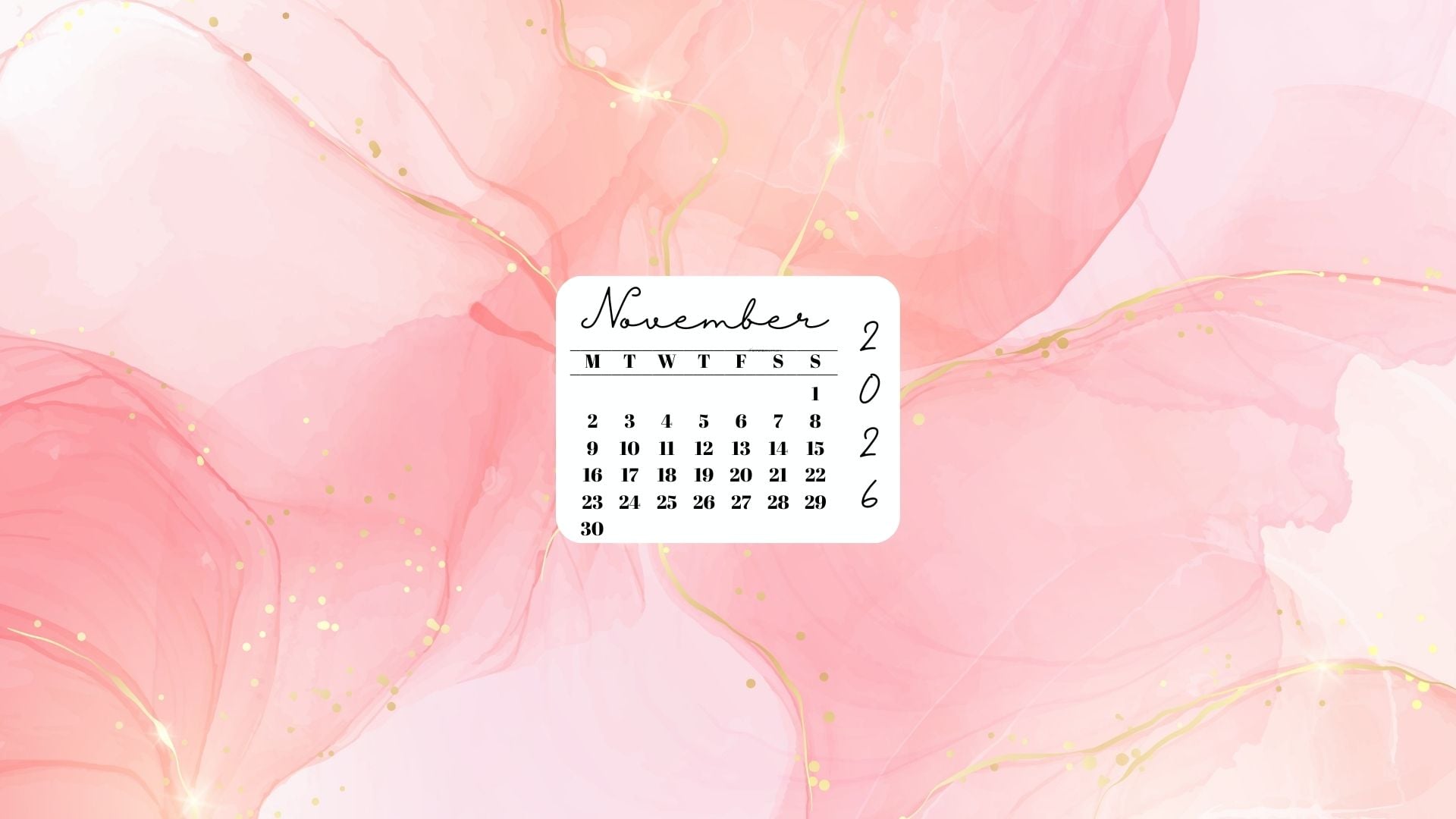 November 2026 Desktop Wallpaper Background - Peach & Gold | SaturdayGift
