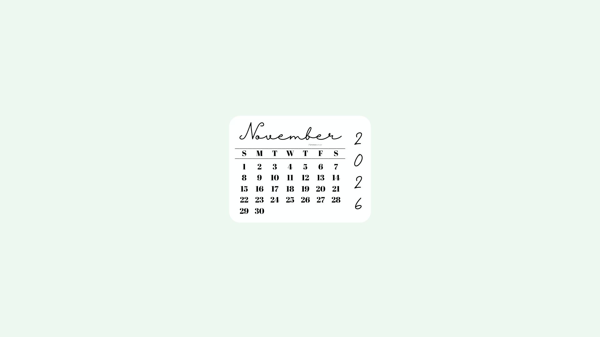 November 2026 Desktop Wallpaper Background - Simple Green | SaturdayGift