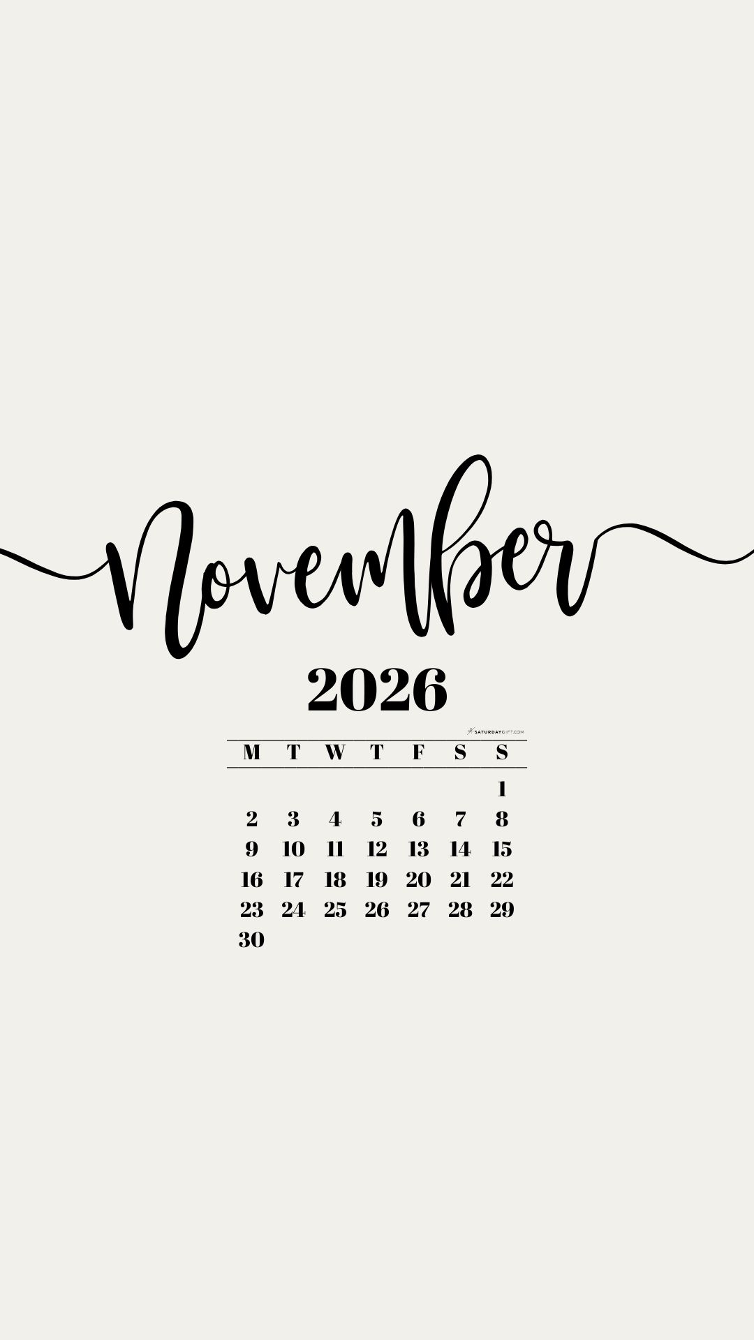 November 2026 Phone Background Wallpaper - Beige | SaturdayGift